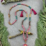 108 szemes, kézzel festett Ganésha mantra füzér, mala kézzel festett medállal 